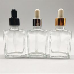 30ml Flat Square Glass Dropper Bottle Empty Essential Oil Bottle with Silver Golden Black Cap JL1897