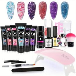 6-Color Acrylic Nail Extension Gel Kit - Create Your Own DIY Nail Art Designs with Nude & Clear Colors!