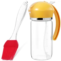 Plates Oil Dispenser Bottle Dual Use Kitchen Cooking Glass Container With Brush