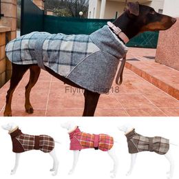 Warm Fleece Winter Big Dog Clothes Fashion Plaid Print Pet Jacket with Belt for Medium Large Dogs Greyhound Weimaraner Clothing HKD230812