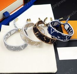 Fashion Women Bracelet Designer Luxury Bracelets Webbing Bangle Letter Carving Wrist Strap Canvas Brass Double Sided Design Jewelry