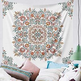 Tapestries Flower Tapestry Wall Hanging-Bohemian Hippie White Tapestry Sketched Floral Print Tapestries for Home Bedroom Wall Decor