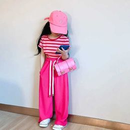 Clothing Sets Girls Suit Summer Baby Striped T-shirt Wide Leg Straight Pants Girl Short-sleeved Outfits Children Clothing Sets
