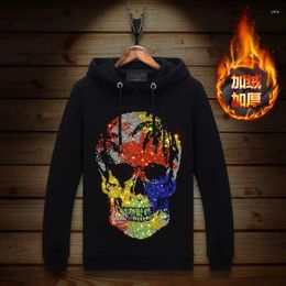 Men's Hoodies 2023 Colourful Rhinestones Skulls Mens Hoodie Sweatshirt Fashion Streetwear Full Pullover Hooded Thick Men Clothing Winter