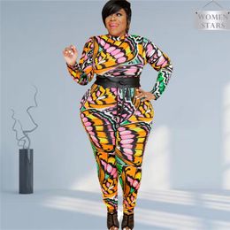 Women's Jumpsuits Rompers Jumpsuit Women Plus Size Women Clothing Print Long Sleeve Bodycon Stretch Romper Fashion Streetwear Wholesale Drop 230811