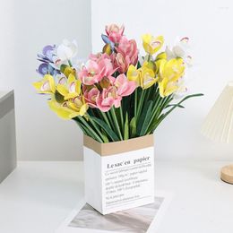 Decorative Flowers Simulated Flower Exquisite Fake No Watering Nice-looking Cymbidium Bouquet Living Room Supply