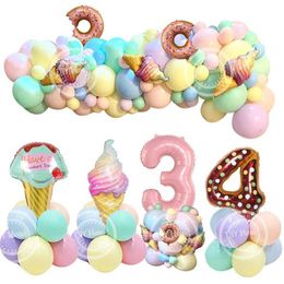 Decoration Balloon Tower with Donut Ice-cream Foil Balloons Set for Girl's Donut Birthday Decorations DIY Gift Supplies