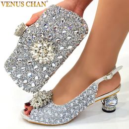 Dress Shoes silver Colour Nigerian women's shoes and bags Party shoes with bags African fashion shoes and bags Wedding shoes and bags 230811