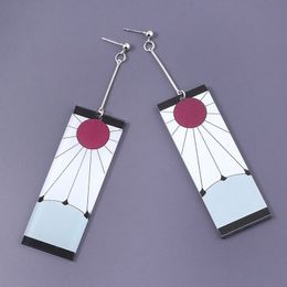 Pendant Necklaces Fashion Acrylic Tanjiro Earrings Demon Slayer Earrings Anime Cosplay Props Hanafuda Drop Long Earrings for Women Girls Jewellery 230811