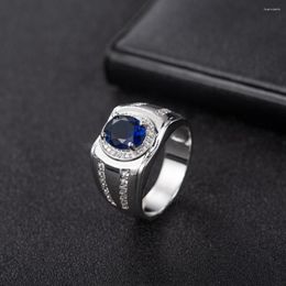 Cluster Rings HOYON 18K White Gold Colour Sapphire Men's Ring Diamond Style Personality Zircon Simple Jewellery For Men