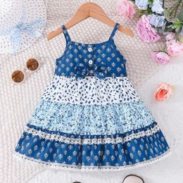 Girl Dresses Infant And Toddler Casual Fashion Stock Dress Summer Little Print Strap Suitable For With Flowers On Them