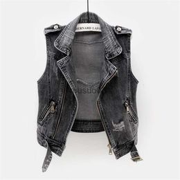 Women's Vests Fashion Denim Vest Female Spring Autumn Sleeveless Wild Tops Short Jacket Women Plus Size 5XL Smoky Grey Jean Waistcoat HKD230812