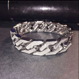 Custom Fine Jewellery Inlay Iced Out Vvs Moissanite D Colour 16Mm Wide Sterling Sier Bracelet For Men