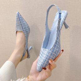 Dress Shoes Brand Designer Slingbacks High Heels Pump Blue Pointed Toe Party Shoes for Woman Summer Thin Heeled Sandals Ladies 230811