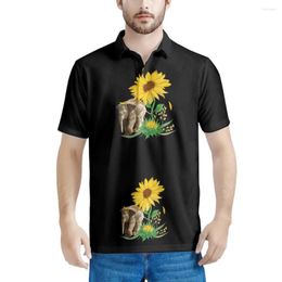 Men's Polos Funny Elephant Sunflower Pattern Black Background Summer Mens Polo Shirts With Short Sleeve Casual Tops Fashions Men Clothing