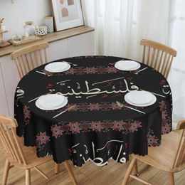 Table Cloth Round Palestine Arabic Calligraphy With Tatreez Embroidery Tablecloth Oil-Proof Covers Geometric Texture