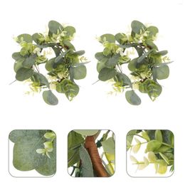 Decorative Flowers Ring Green Leaf Wreath Festival Garland Door Tabletop Hanging Decor Adornment Simulation