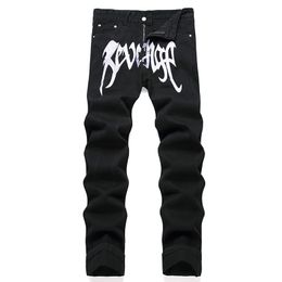 Hip Hop Streetwear Men's Black Letter Bordado Calças de corrida Primavera Autumn solto Jeans Straight Street Punk Denim Troushers