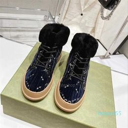 2023-Boots Designer Shoes new snow boots thick soled high top women's autumn and winter round head lace up shoes thin martin