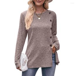 Women's Sweaters Autumn Winter Solid Colour Loose Round Neck Fashion Casual Spliced Button Trend All-match Europe And America Pullover