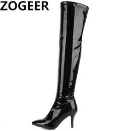 Boots Thigh High Boots Women Red Fashion Patent Leather Over the Knee Boots Sexy Nightclub Dance Ladies Shoes Black White Plus Size 48 230811