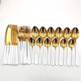 Dinnerware Sets Gold Cutlery Tableware Set 24Pcs Stainless Steel Box Fork Knive Spoon Dinner Kitchen Holiday Gift