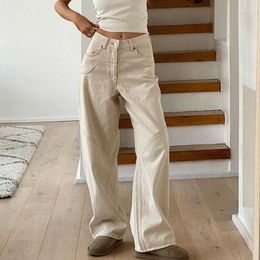 Women's Jeans Trendy Beige Straight Tube Loose Casual Pants High Waisted Slim Wide Leg Mop For Women Simple And Versatile