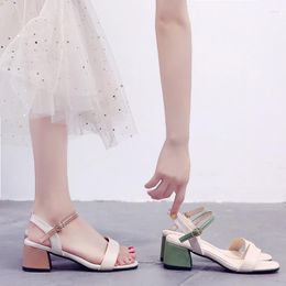 Sandals Fairy Wind One Word Belt Fashion Women's Summer 2023 Net Red Thick Heels Medium All-match Open Toe High