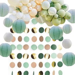 Decoration Vintage Green Balloon Set Retro Green Lantern Paper Garland for Baby Shower Wedding Birthday Decorations