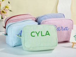 Cosmetic Bags Cases Monogrammed Embroidered Name Cosmetic Bag Personalised Makeup Case Bridesmaid Wedding Birthday Graduation Gift Travel Toiletry 230811