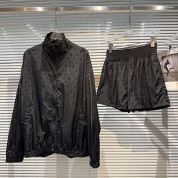 Women's Tracksuits PREPOMP Autumn Collection Long Sleeve Turtleneck Letters Diamonds Rainproof Coat Elastic Shorts Two Piece Set Outfits