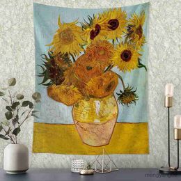 Tapestries Van Gogh's Helianthus Tapestry Wall Hanging Painting Mysterious Plants Living Room Home Decor R230812