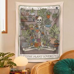 Tapestries Plant Lover Card Tapestry Wall Hanging Plant Witch Skeleton Witchy Gardening Bedroom Dormitory Home Decor R230812