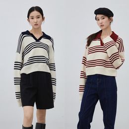 Women's Sweaters 2023 Autumn And Winter Women College Style Striped Colour Contrast Pullover Dolman Sleeve Wool Sweater