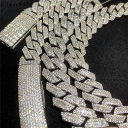 13Mm 15Mm Fine Hip Hop Jewelry Baguette Diamond Men Cuban Necklace Fully Iced Out Sterling Sier Miami Cuban Link Chain