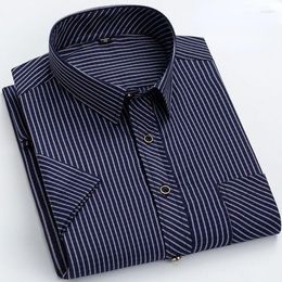 Men's Casual Shirts Summer Cotton Striped Short Sleeve Shirt For Men Plus Size S-8XL Formal Office Business Dress Slim Fit Twill Social Blue