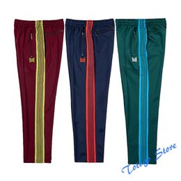 Men's Pants Red Outdoor Straight Trousers Drawstring Zipper Pocket Needles Butterfly Embroidery Pants Man Women Casual 1 1 AWGE Sweatpants 230811