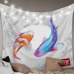 Tapestries Chinese Lucky Symbol Colourful Carp Wall Tapestry Bedroom Wall Hanging Living Room Decor Wall Cloth Tapestry Picnic Mat R230812