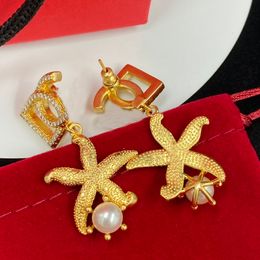 Gold designer earrings Starfish Diamond Earrings Pendant Pearl earrings High quality Jewellery wedding gifts no box