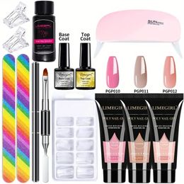 15ml Nail Gel Kit Poly Nail Extension Gel Basic Tool Accessories Set With Mini Nail Lamp French Manicure Builder Nails Enhancement Gel For Beginner