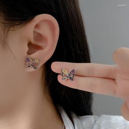 Stud Earrings Colorful Zircon Butterfly Earring Woman Kawaii Design For Women Korean Fashion Trend Silver Color Jewelry Accesorios