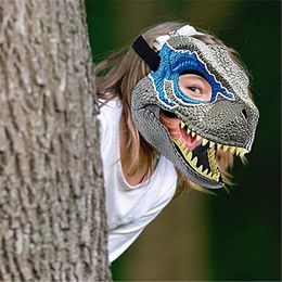 Party Masks 3D Dinosaur Mask Horror Dragon Latex Headgear Masquerade Party Cosplay Costume Jurassic Moving Jaw Lifelike Mask 230811