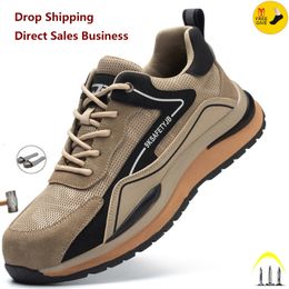 Dress Shoes Summer Breathable Men Safety Shoes Steel Toe Antismash Construction Welding Reflective Strip Male Footwear Women Sneakers 230811