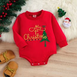 Rompers Infant Baby Girl Boy Christmas Bodysuit Long Sleeves Santa Letter Print Jumpsuit 3-18M 230811