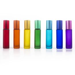 wholesale 10ml Portable Frosted Glass Roller Rollerball Essential Oil Perfume Bottles Mist Container Travel Refillable Bottle Colorful