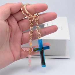 Keychains Lanyards Popular Pendant in Europe and America Handmade Drip Glue Flower Cross Key Chain Creative Car Bag Gift Accessories Party Souvenir