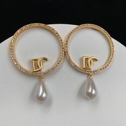 2023 Gold designer earrings Hoop Huggie full of diamonds Big tears pearl pendant earrings Fashion Jewellery wedding gift no box