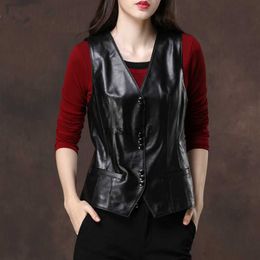 Women's Vests Spring Autumn New Women's Fashion Short Faux PU Vest Outwear Soft Leather Sleeveless Jacket Waistcoat Female Clothes Y18 HKD230812