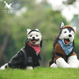 Pet Leather Zipper Jacket Industrial Pilot Style Cloth Dog Winter Coat for Yorkshire Schnauzer Christmas Gift Warm Dog Clothes HKD230812