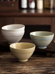 Bowls Matte Finish Rice Bowl Porcelain Pottery Congee Container Kitchen Tableware Striped Simple Creative Soild Eco Friendly